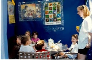 Preschool class visiting Bornstein sukkah