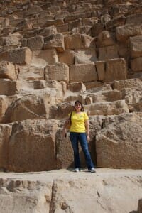 Sandra Bornstein Standing in front of pyramid