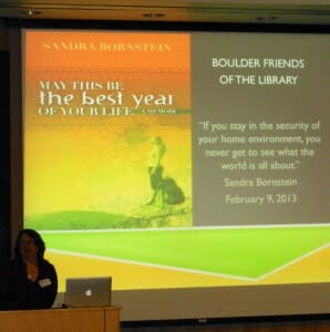 Sandra Bornstein presenting talk at Boulder Friends of the Libraries