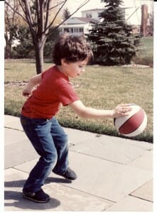 Adam Bornstein dribbling a basketball in 1987