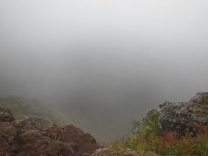 View of hiking Mount Vesuvius Crater obstructed by cloud cover