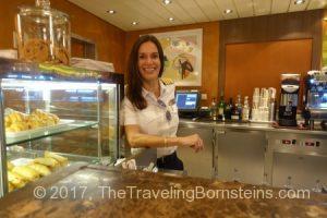 Captain Kate McCue serving passengers at Cafe al Bacio on the Celebrity Summit