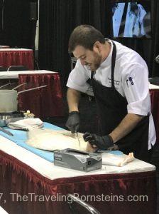 Chef Roman Rodriguez, Ocean Prime Restaurant, preparing halibut at Denver Travel and Adventure Show