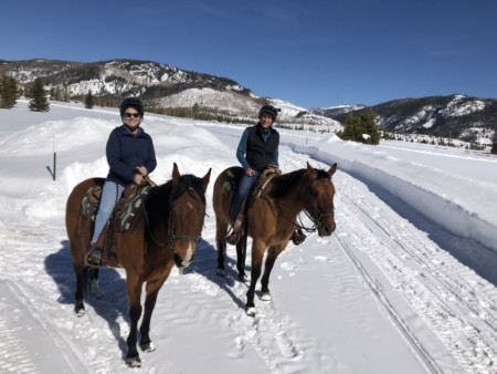 Sandy and Ira Bornstein horseback riding at Vista Verde Ranch