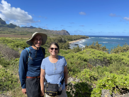 Hiking along the coastline in Kauai